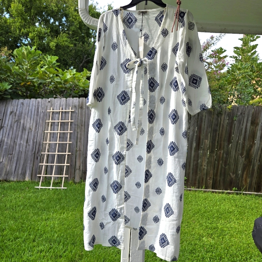 NEW Luisa Perla Linen/Blend Beach Cover Up Puff Sleeves OS